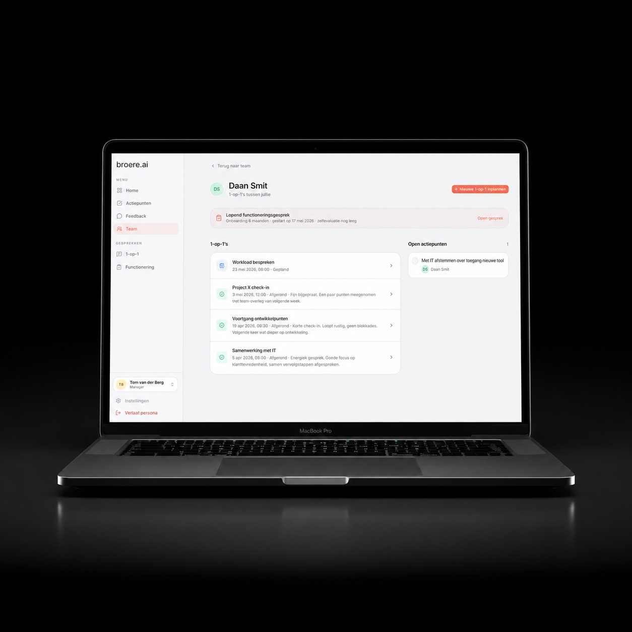 Screenshot van het feedback platform